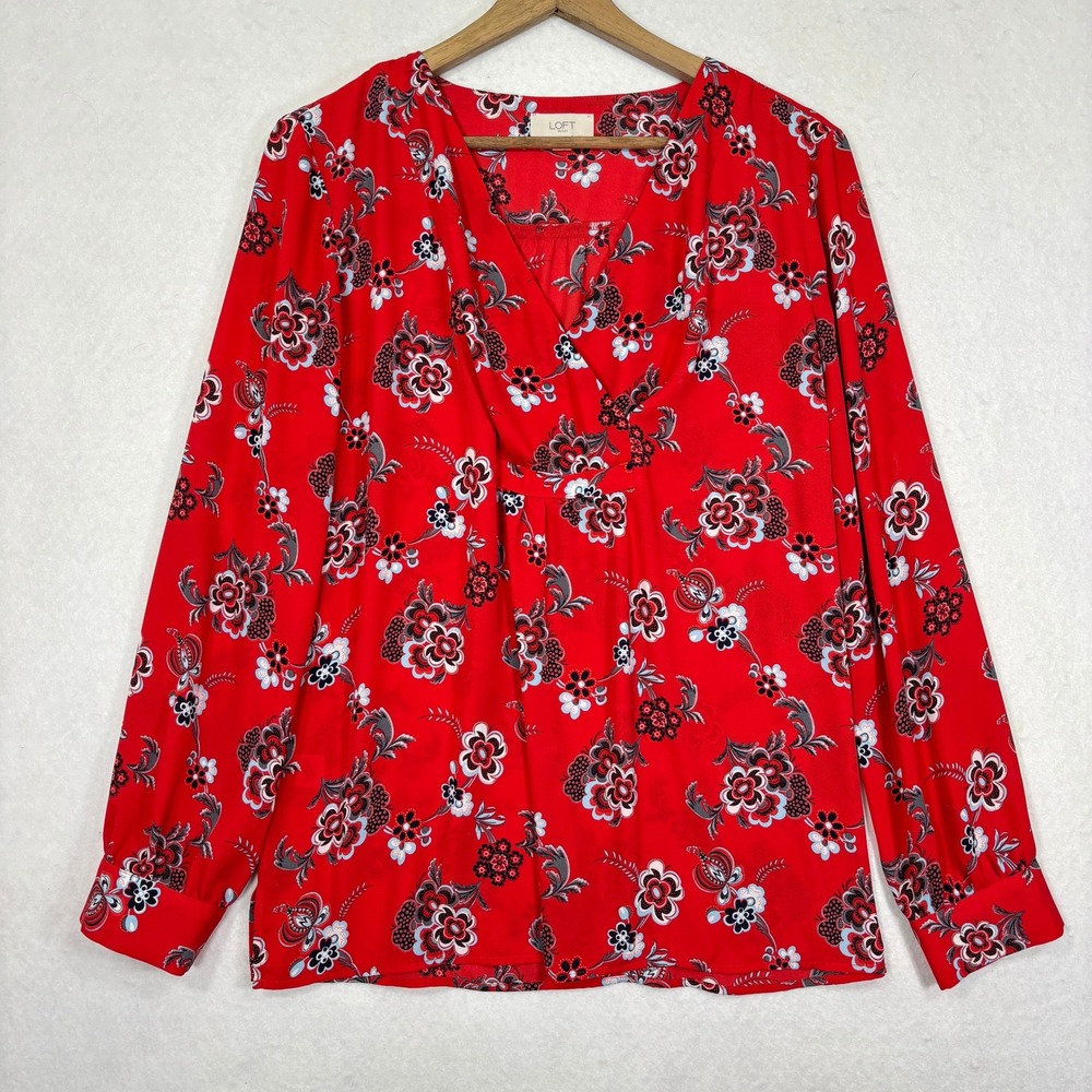 LOFT Floral Blouse Womens Large Crossover V Neck Lightweight Boho Work - Picture 1 of 8